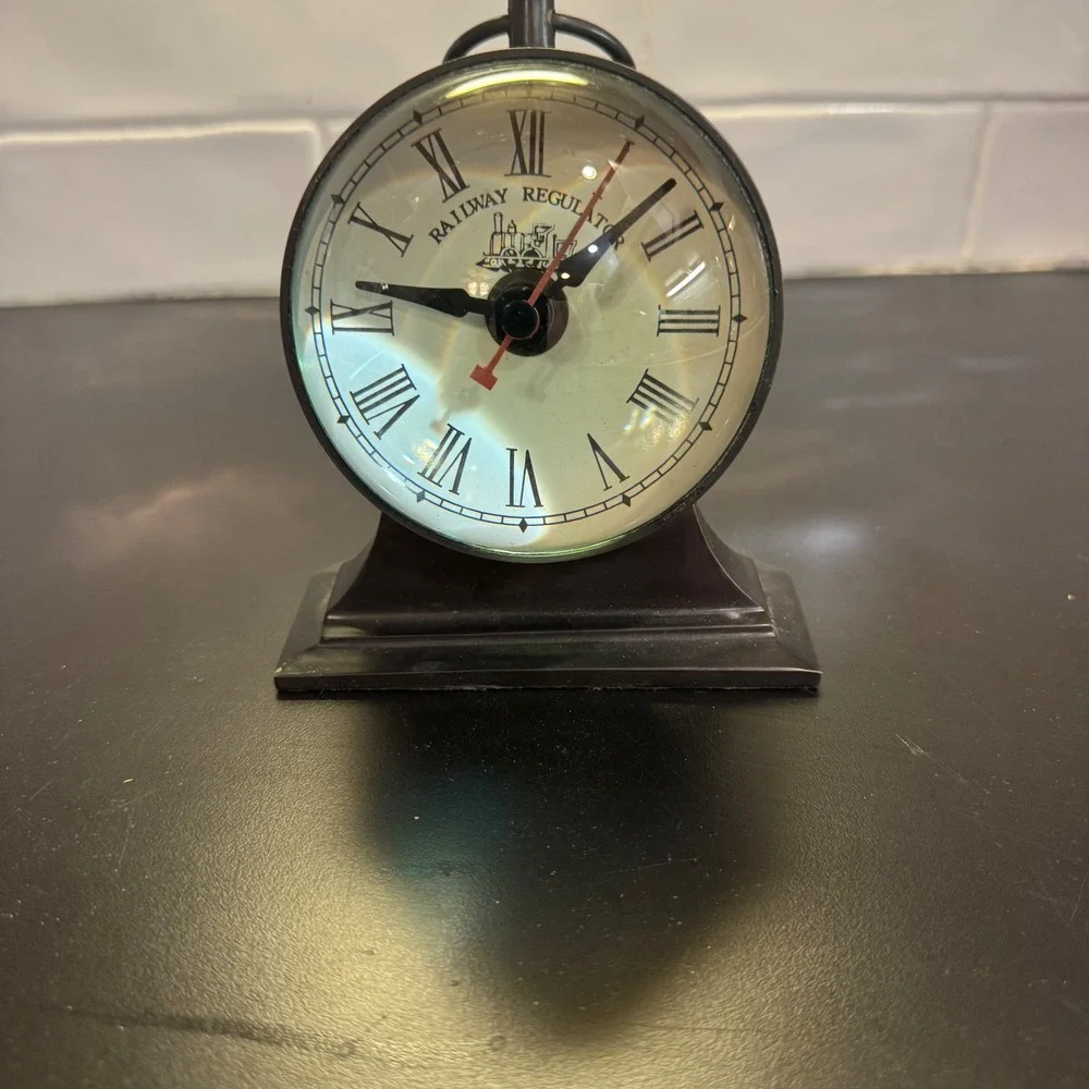Pottery Barn Desk Clock Home Decor Small Bronze Railway Regulator Vintage Style